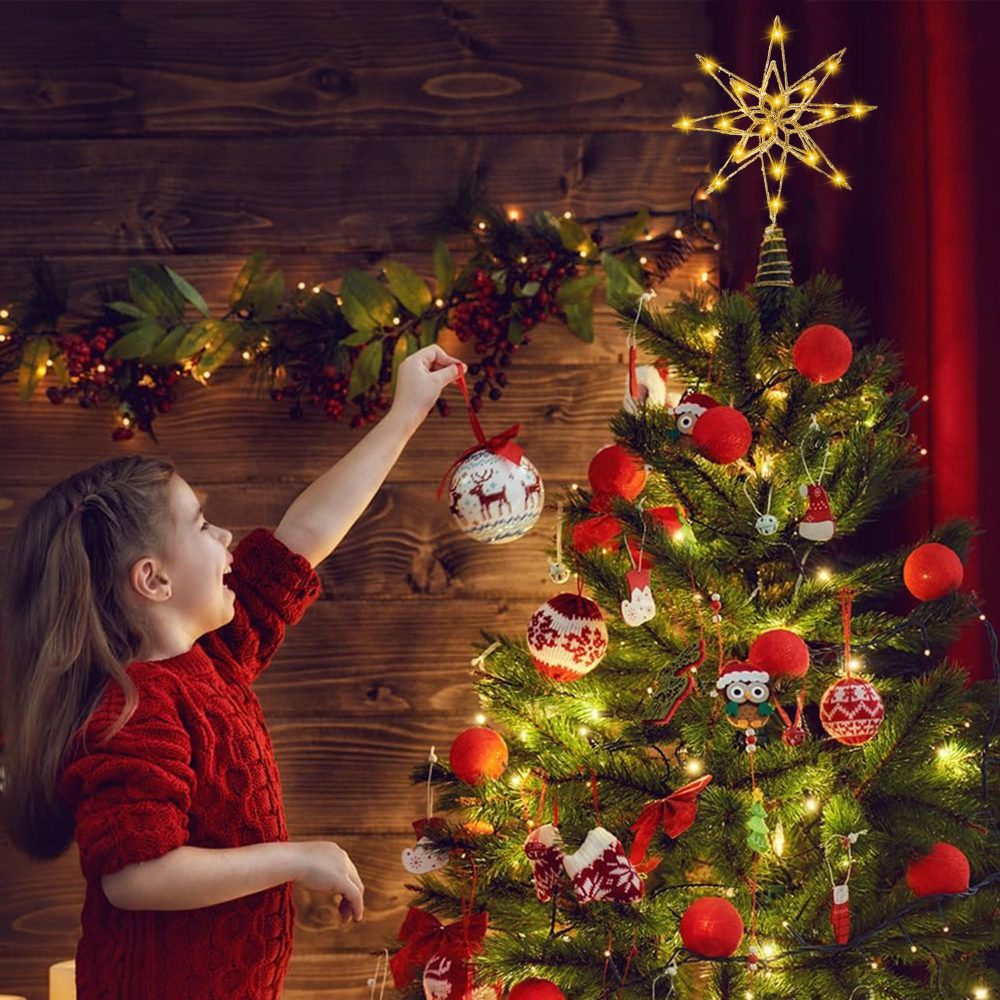 Christmas Tree Topper, Star Tree Topper, 20 LED Lights Christmas Decoration Tree Star for Indoor Office Festive Xmas New Year Holiday Tree Decorations (Gold Star) - Image 2