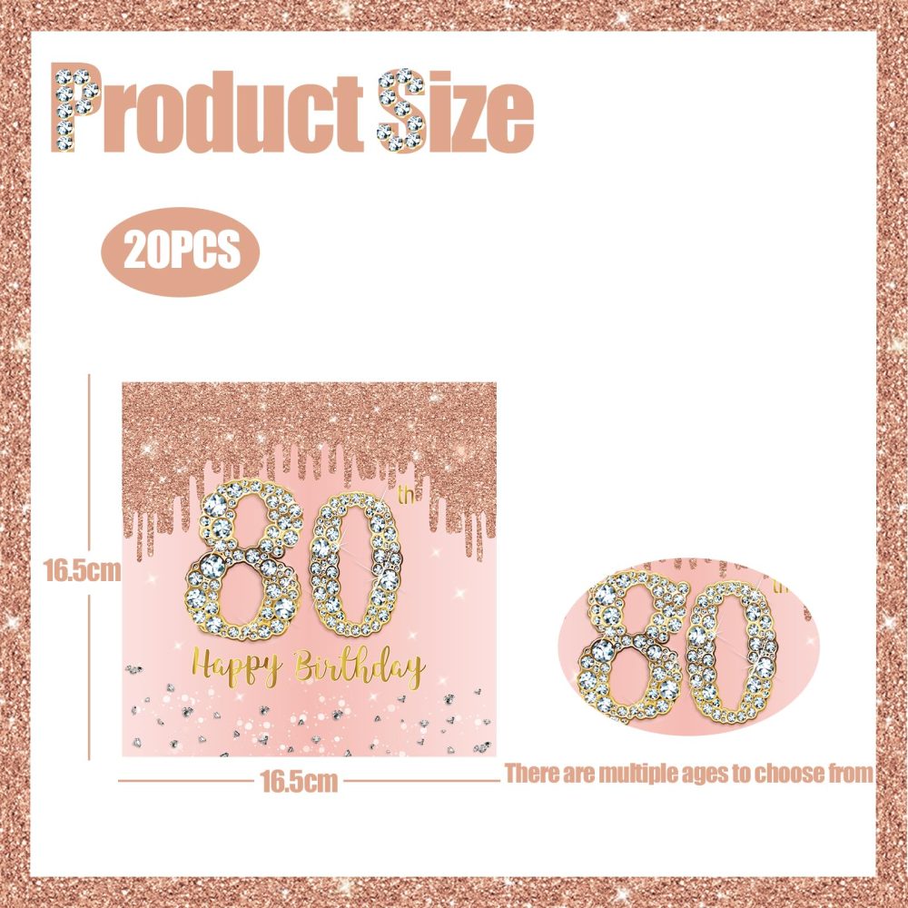 80th Birthday Party Tissue 20pcs Rose Gold 80th Napkins Serviettes,Happy 80th Birthday Paper Serviettes Napkins for Ladies Women 80th Birthday Table Decorations, 80th Table Napkins for Her - Image 4