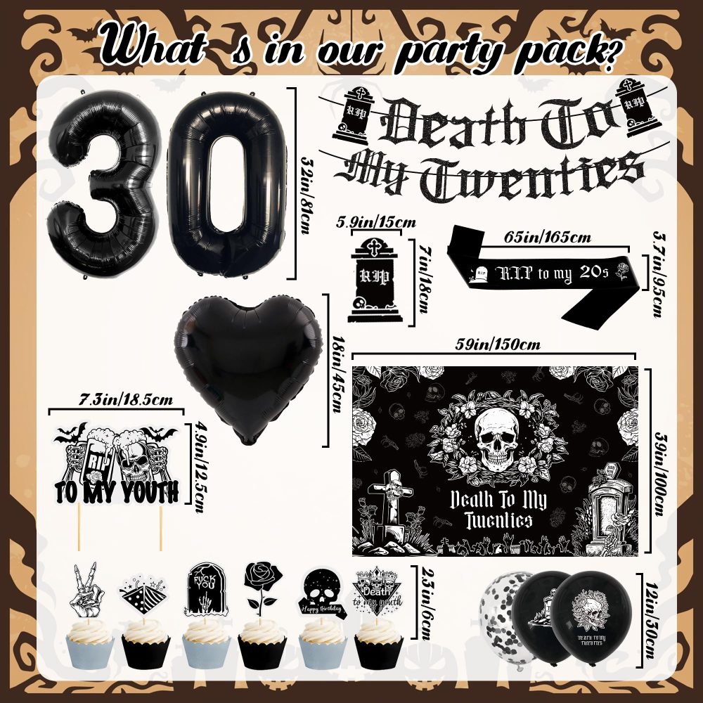Rip 20s Birthday Decorations Set - Death to My 20s Decorations Includes Banner Backdrop Sash Cake Topper Heart Foil Balloons Death to My 20s Party Supplies 30th Birthday Decorations - Image 6