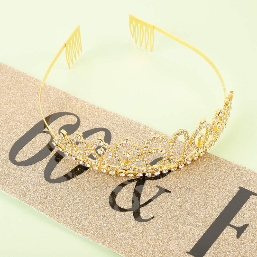 SUSSURRO "60 and Fabulous Sash and Rhinestone Tiara Set,60th Birthday Gifts Birthday Sash for Women Birthday Party Supplies( Gold) - Image 5