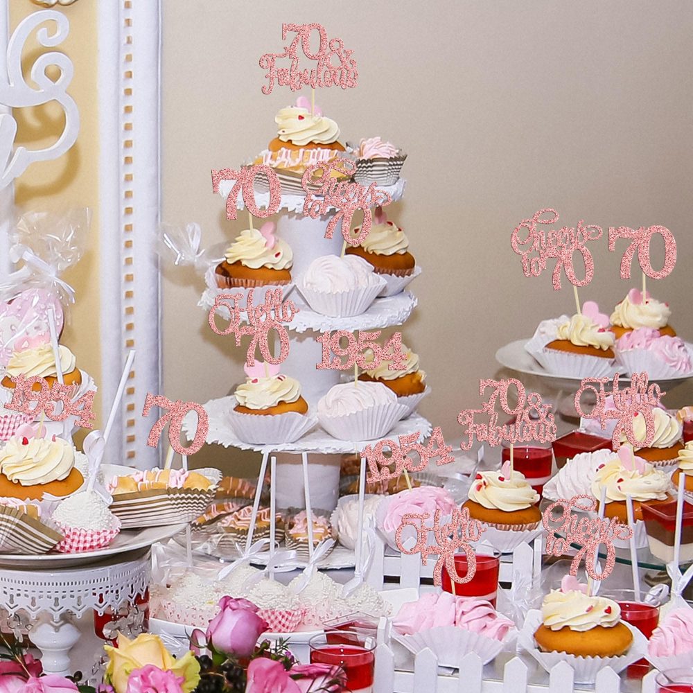 Gyufise 30Pcs 70th Birthday Cupcake Toppers 70 Fabulous Cupcake Picks Cheers to 70 1954 Cake Decorations for Happy 70th Birthday Wedding Anniversary Party Decoration Supplies Rose Gold - Image 3