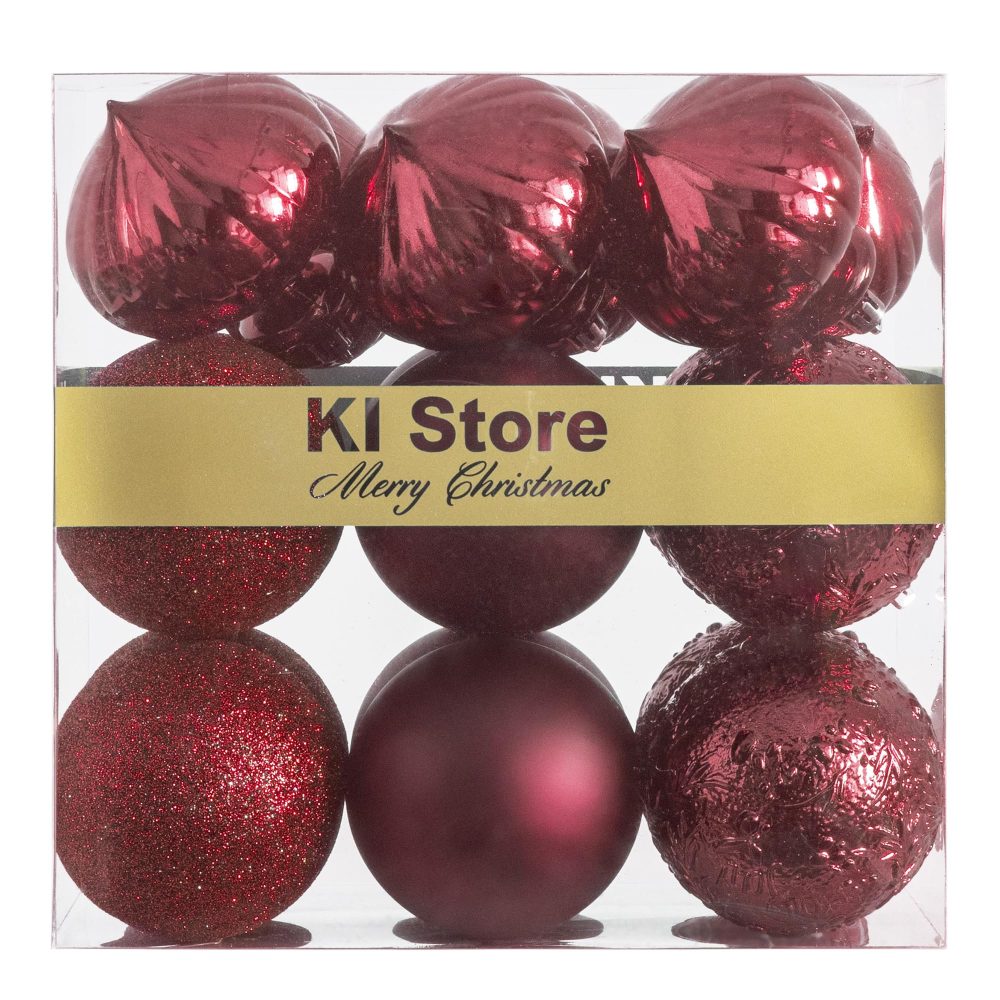 KI Store Burgundy Christmas Baubles 80mm Christmas Tree Decoration Ornaments 18pcs Shatterproof Balls for Xmas Hanging Decorations Festival Holiday Decor