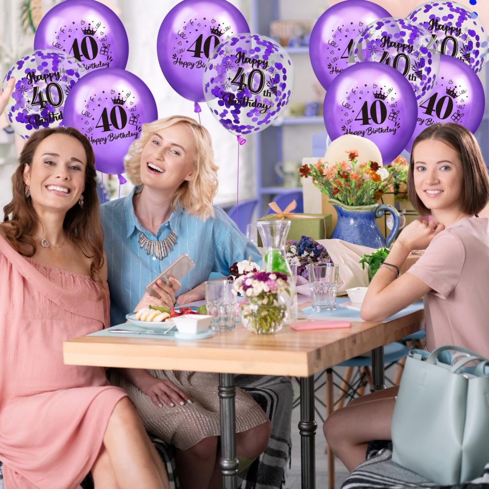 40th Birthday Balloons 18Pcs Purple Happy 40th Birthday Balloons Confetti Balloons Purple 40th Birthday Party Decorations Balloons for Women 40 Years Old Anniversary Birthday Decor Supplies 12 inches - Image 4