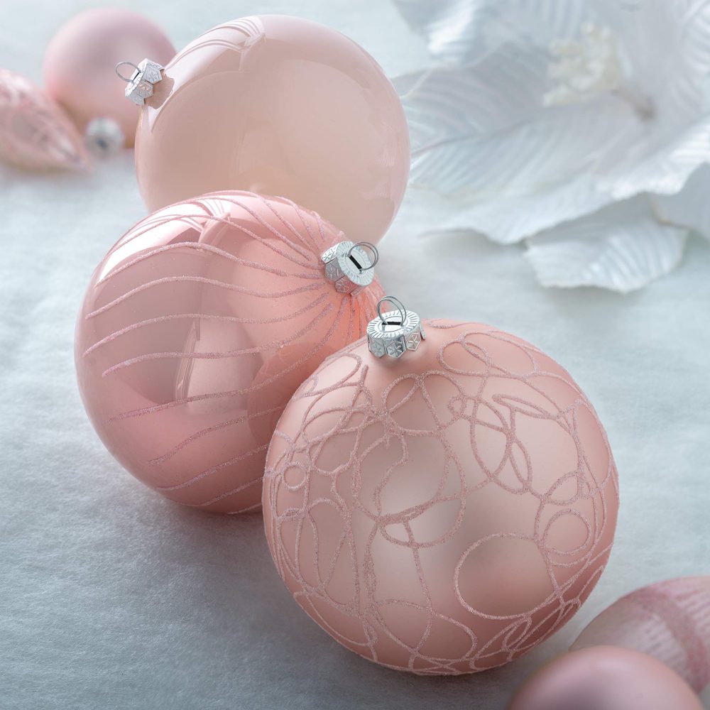 WeRChristmas Glass Christmas Tree Traditional Baubles, Baby Pink, 11 cm - Image 2