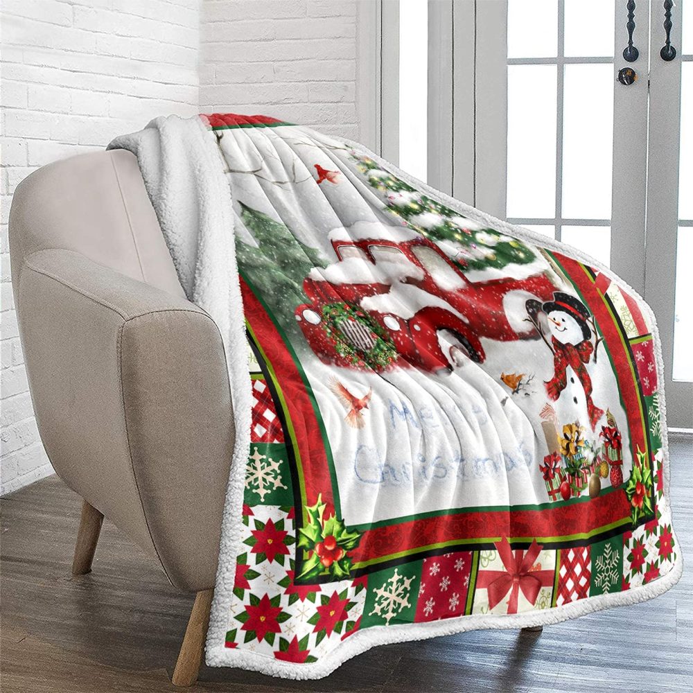 DJY Red Truck Throw Blanket Christmas Tree Snowman Printed Fleece Blanket Soft Warm Microfiber Solid Blanket for Bed, Couch and Travel 130x150cm - Image 7