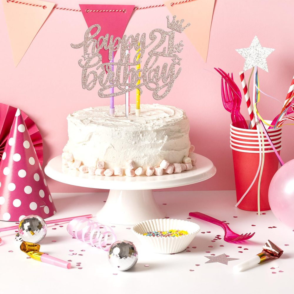 Prasacco Happy Birthday Cake Toppers, 21th Birthday Cake Topper Birthday Decorations for Girls Rose Gold 21th Birthday Cake Decor for 21th Birthday Anniversary Party Cake Decorations Supplies - Image 2