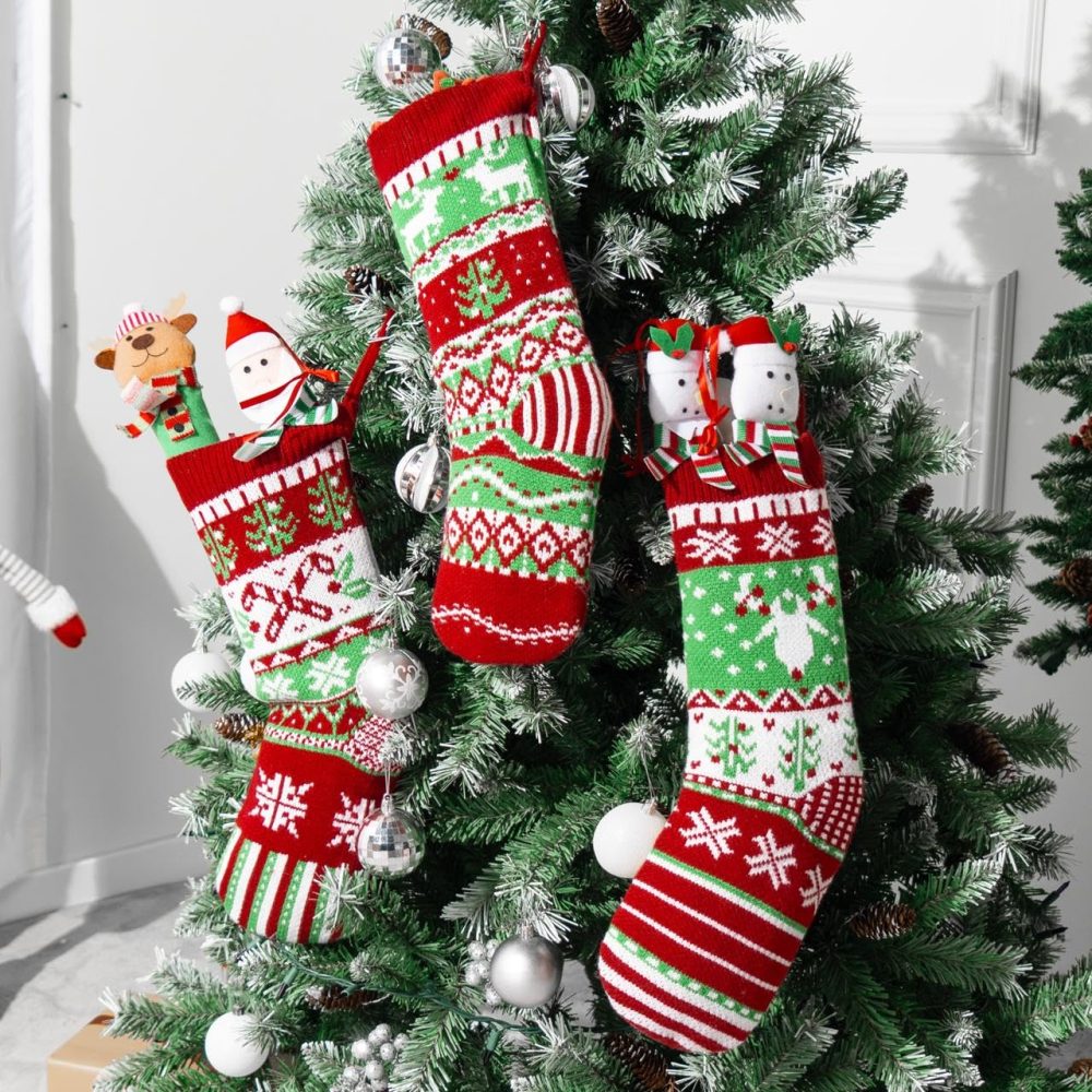 JOYIN 3 Pack 18” Christmas Stockings, Large Size Rustic Cable Knit Xmas Stocking in Red & Green, for Family Holiday Season Decorations - Image 5