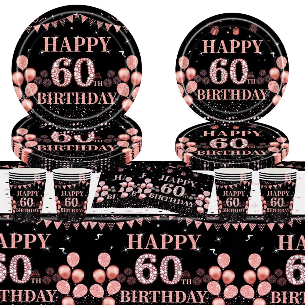 60th Serviettes Napkins,Black Rose and Gold Serviettes 60th Birthday Napkins for Women Women,20Pcs Napkins Disposable Tableware,Tissue Luncheon Paper Napkin for Women,Kids 60th Birthday Party Supplies - Image 3