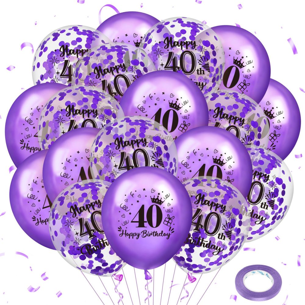 40th Birthday Balloons 18Pcs Purple Happy 40th Birthday Balloons Confetti Balloons Purple 40th Birthday Party Decorations Balloons for Women 40 Years Old Anniversary Birthday Decor Supplies 12 inches
