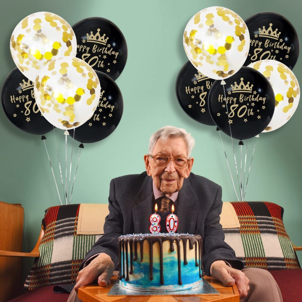 Happy 80th Birthday Balloons Black Gold Women Men 80th Birthday Deocoration Ballloons 80th Happy Birthday Decorations 12 Inch 20 Pack - Image 3