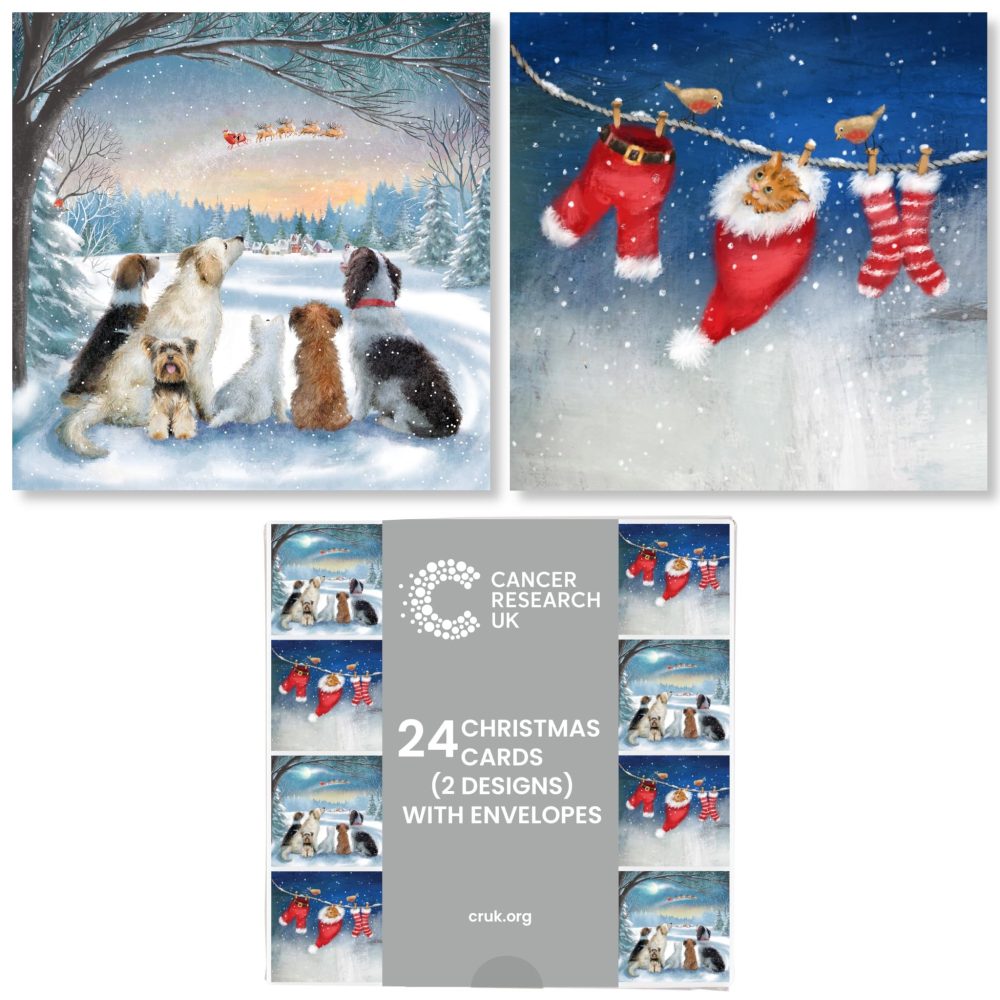 Cancer Research UK Box of 24 Charity Christmas Cards - 2 Designs - Dogs & Cats