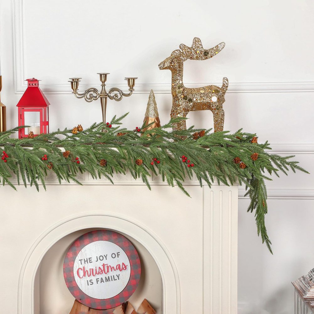 SHareconn 6FT Realistic Christmas Garland with Red Berries and Pine Cones, PE Artificial Christmas Garland, Real Touch Mantle Stairs Fireplace Xmas Decorations/Indoor Outdoor Christmas Decor - Image 8