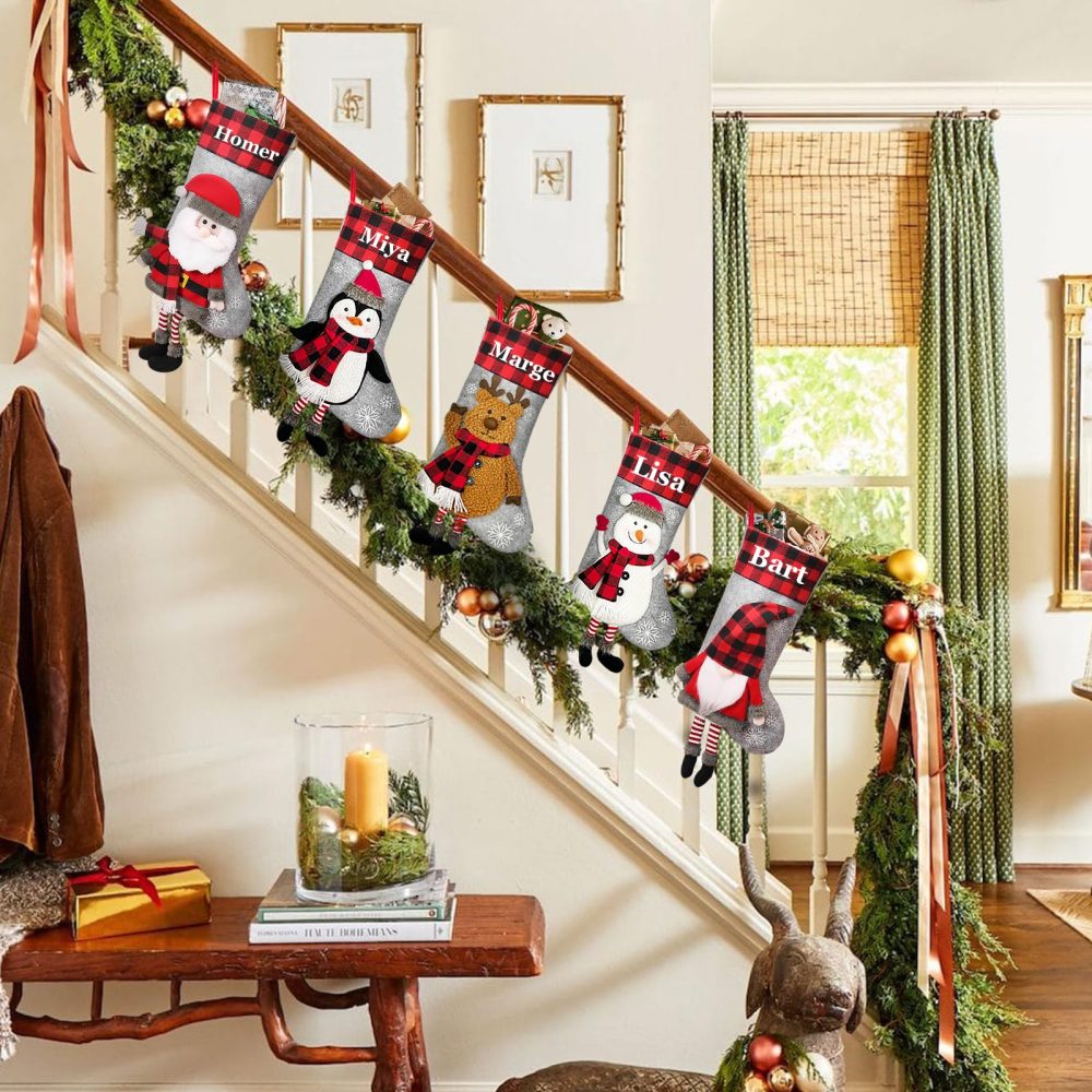 NIBESSER Personalized Christmas Stockings Burlap Custom Name Family Christmas Stockings 18” Large Classic Farmhouse Xmas Stocking for Kids, Rustic Fireplace Hanging Ornament Holiday Decoration - Image 2