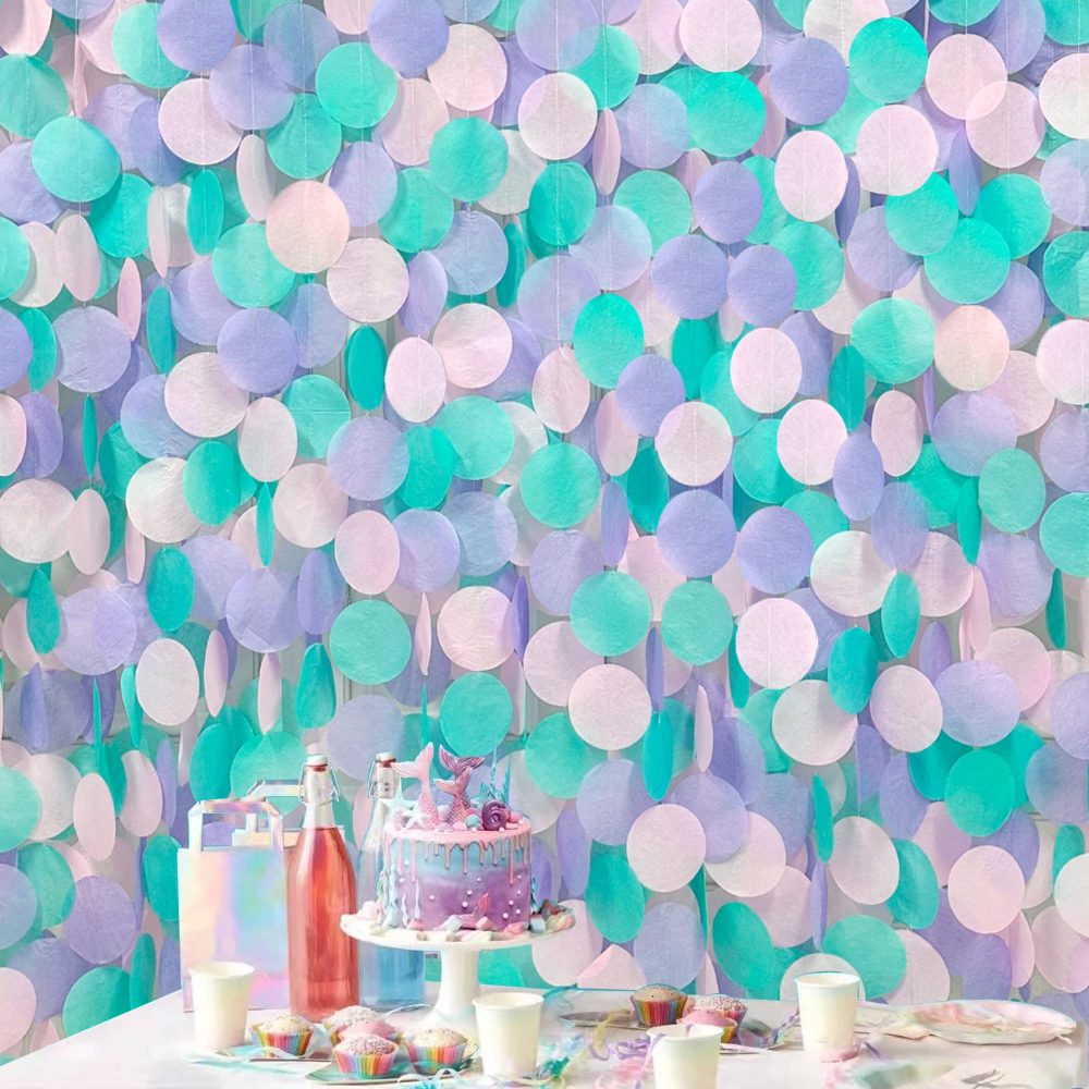 205Ft Purple Pink Teal Tissue Paper Garland Big Circle Dots Hanging Streamer Backdrop Polka Dot Bunting Banner for Little Mermaid Kids Birthday Wedding Baby Shower Under The Sea Party Decorations - Image 5