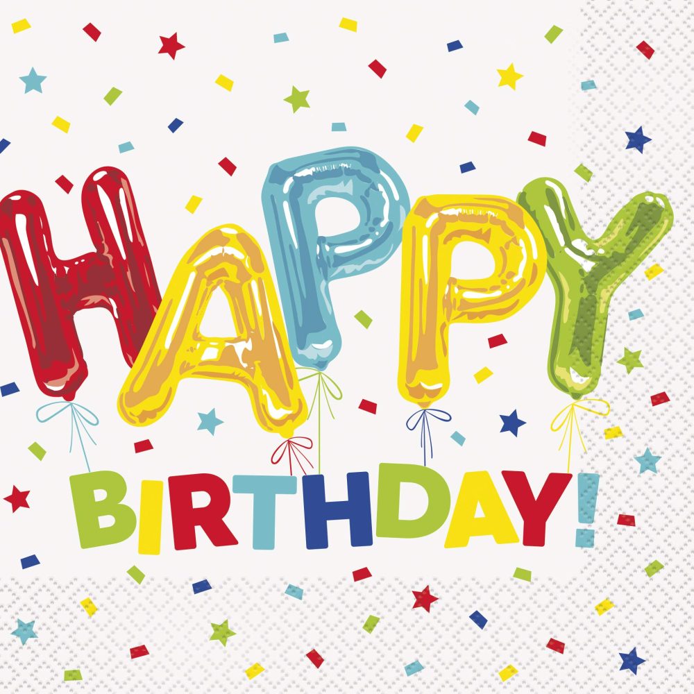 Vibrant Happy Balloon Birthday Luncheon Napkins (15cm) - Colorful & Elegant Party Napkins - Perfect for Celebrations & Special Occasions - 16ct