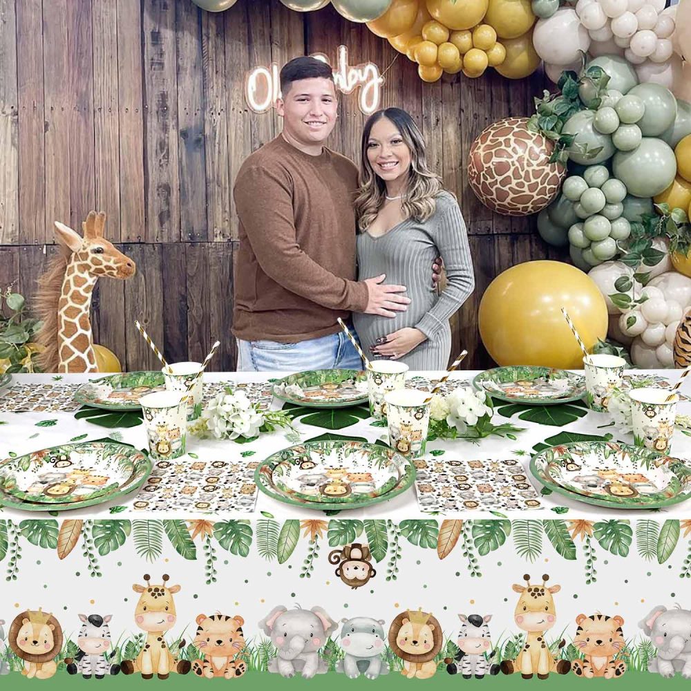 Heboland 2 Pack Wild One Birthday Decorations Table Cloth, Jungle Theme Party Decorations 274 x 137cm Rectangular Jungle Safari Party Decorations Table Covers for Boys Kids Girls Baby Shower Supply - Image 5