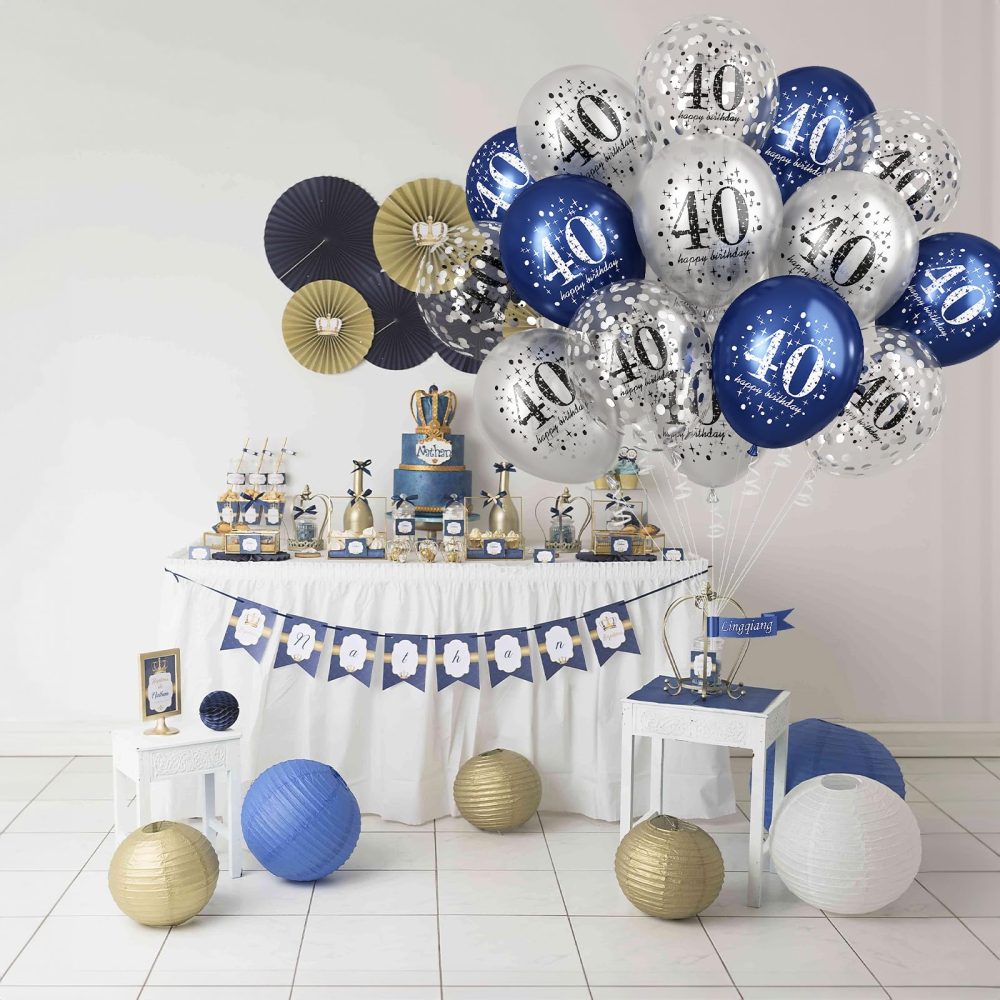 40th Birthday Decoration Men, Pack of 15 Happy 40th Birthday Balloons Latex Helium Navy Blue Silver Confetti Balloons for Him Age 40 Years Old 40th Birthday Party Decorations Celebration Supplies - Image 4