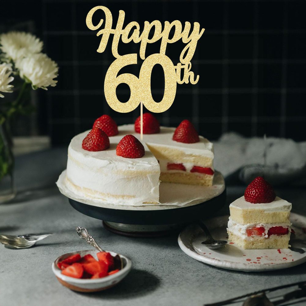 3Pcs Happy 60th Cake Topper Gold Glitter Number 60 Sixty Birthday Cake Pick Decorations for Cheers to 60 Years Old 60th Birthday Wedding Anniversary Party Supplies - Image 5