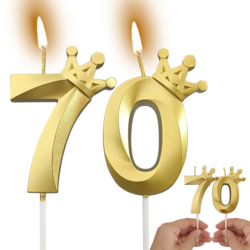 2 Piece Gold Birthday Candles Number 70 Candle is Perfect for The 70th Birthday Decorations, Number Candles for Cakes is Perfect Candles (Gold, 70)