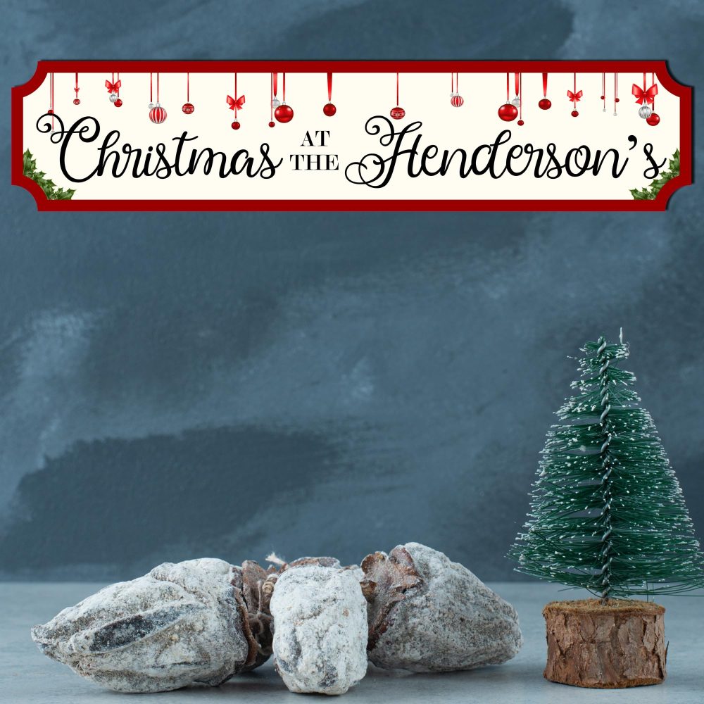 Personalised Christmas At The Family Street Sign - Custom Wooden or Acrylic Holiday Decor - Modern Rustic Wall Art - Available in S/M/L (Extra Large 590mm x 130mm, Mdf Wood Indoor Use Only) - Image 4