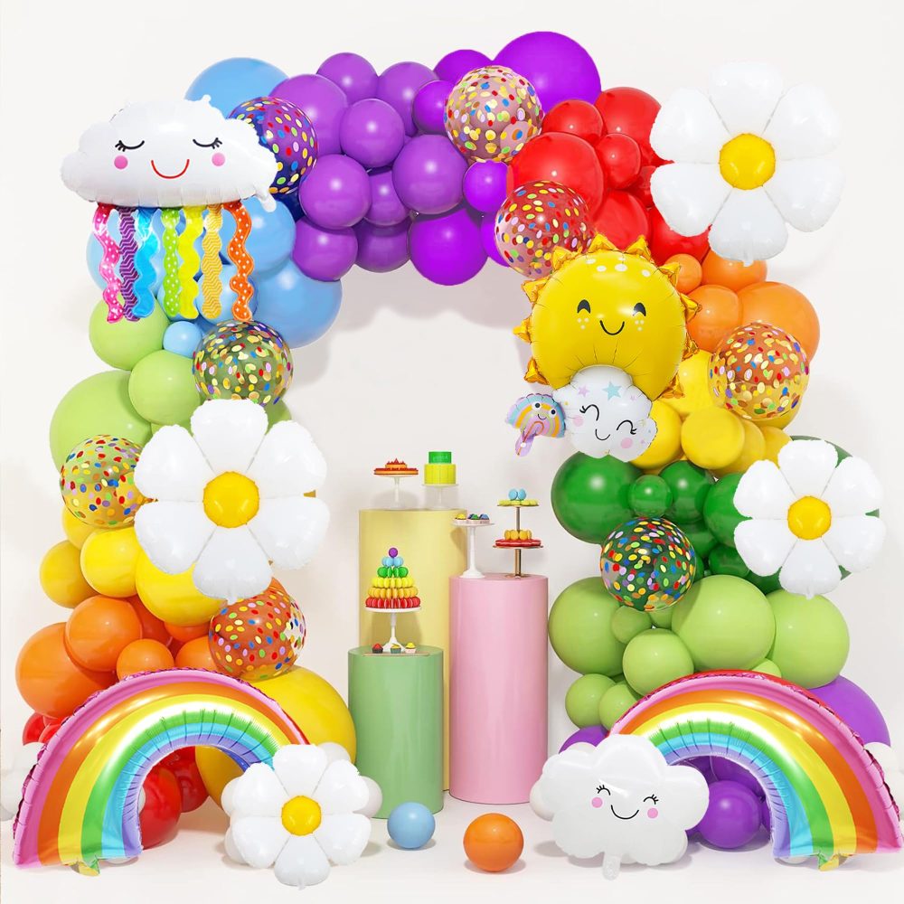 Rainbow Balloon Arch Kit - Rainbow Birthday Party Decorations with Rainbow Balloons, Colourful Balloons, 154pcs Rainbow Balloon Arch Garland for Boys Girls