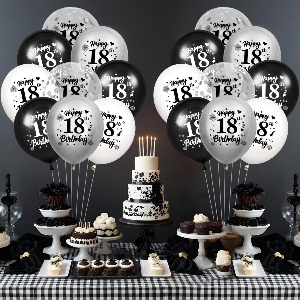 18th Birthday Balloons Decorations Black White Silver 24pcs Happy 18th Birthday Party Latex Confetti Balloons for Men Women Happy 18th Birthday Anniversary Party Supplies Decor 12 inches Outdoor - Image 7