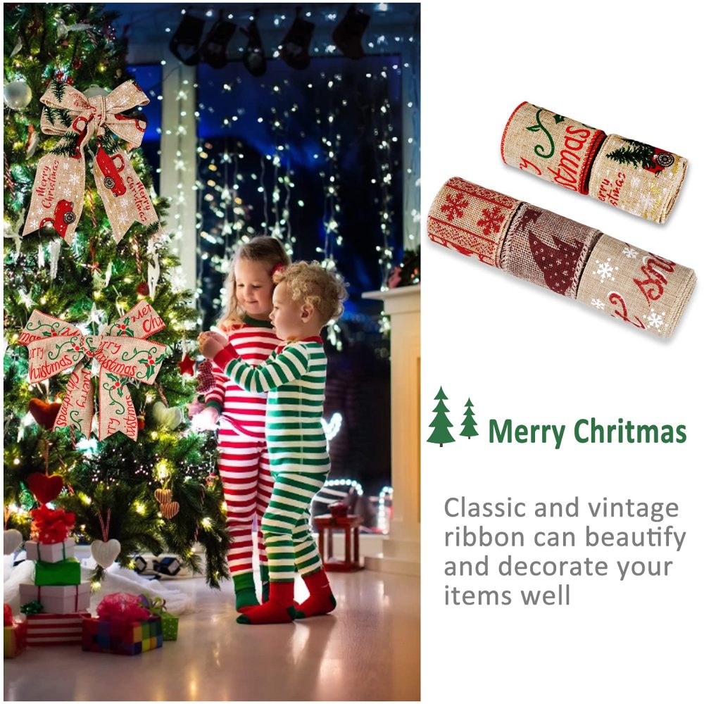 Christmas Ribbon 5 Rolls, Xmas Theme Ribbon Polyester Satin Ribbon Winter Holiday Fabric Ribbon for Wedding,Christmas Decorations,Gift Wrapping,Hair Band Sewing DIY Crafts … - Image 4