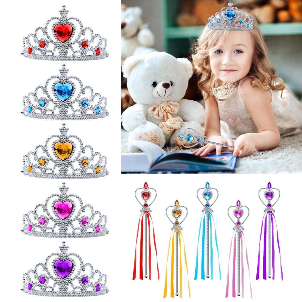 Aomig Princess Dress Up Accessories Set, 10 Piece Elsa Costume Jewellery Toys with Princess Crown Tiara and Magic Wand, Elsa Princess Dress Up for Girls Birthday Party Halloween Cosplay - Image 3