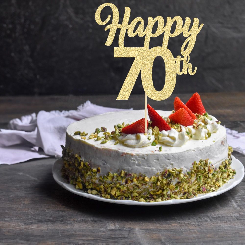 3Pcs Happy 70th Cake Topper Gold Glitter Number 70 Seventy Birthday Cake Pick Decorations for Cheers to 70 Years Old 70th Birthday Wedding Anniversary Party Supplies - Image 4