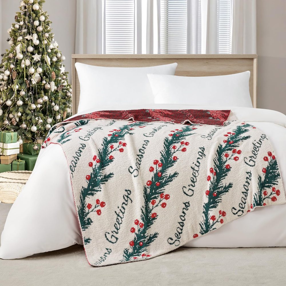 KASYLAN Christmas Blanket Ultra Soft Throw Blanket Reversible Cozy Blankets Fuzzy Plush Throw Blankets for Couch Bed Sofa Travel（127x152cm，Bell）