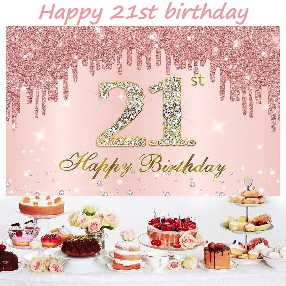 21st Birthday Decoration Banner, 21st Birthday Rose Gold Banner Suitable for 21-Year-Old Young and Beautiful Boys and Girls to Celebrate Their Birthdays - Image 4