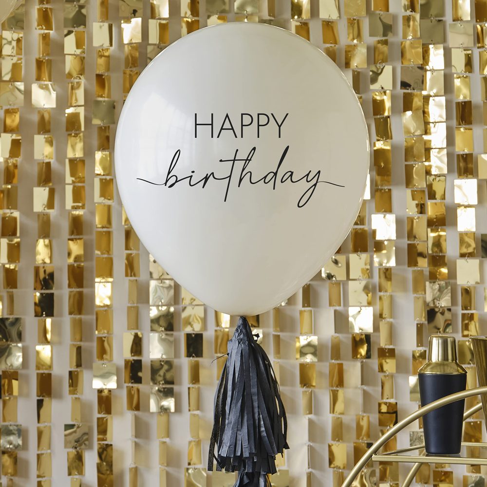 Ginger Ray Happy Birthday Balloon with Black Tassel Tail,Large (Pack of 2) - Image 5