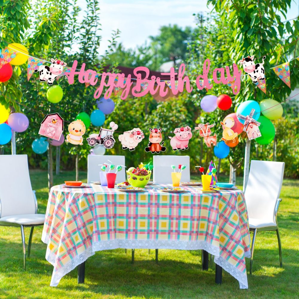 Farm Animal Happy Birthday Banner, Creative Barnyard Animals Banners Cute Farm Baby Shower Banner Farm Animals Birthday Supplies for Wall Home Office - Image 3