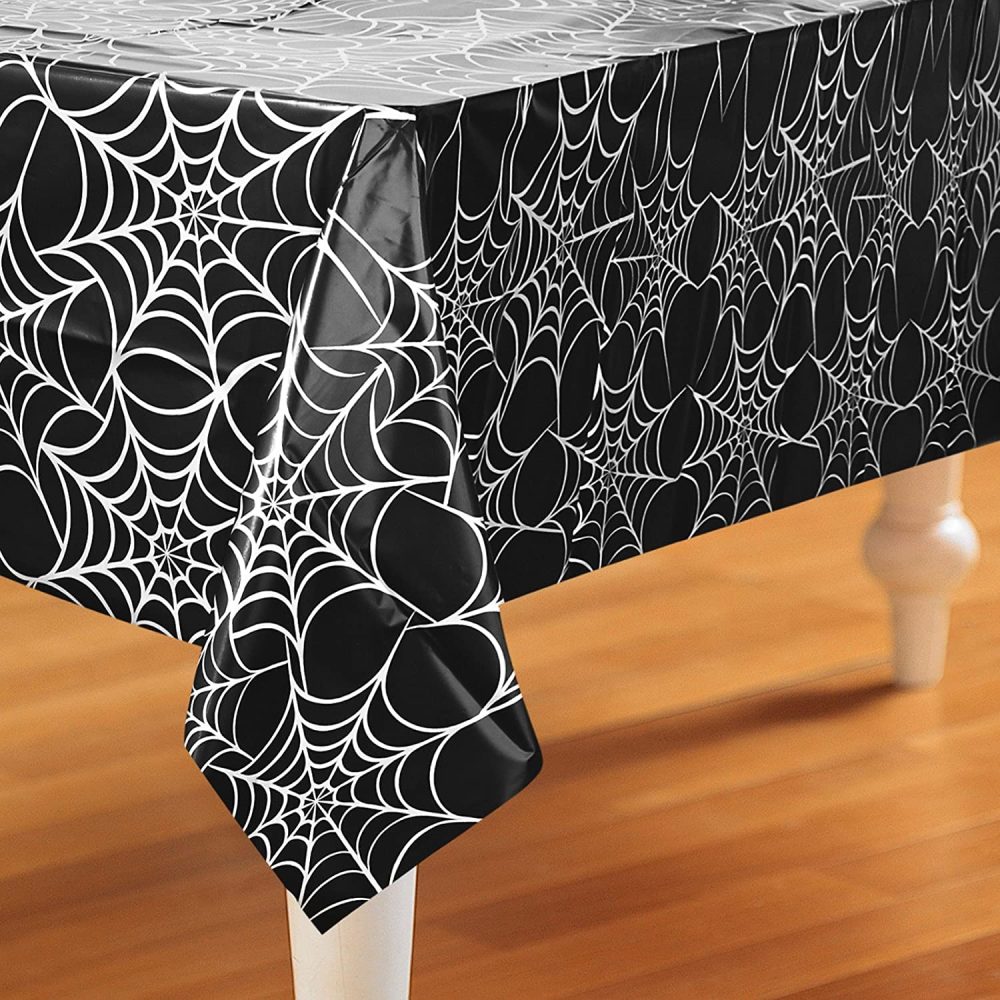 Hamonical 54x107 Inch Halloween Tablecloth, Black Rectangular Spider Web Table Cover, Spillproof Washable PVC Table Topper, Perfect for Halloween Decoration, Dinner Parties - Image 3