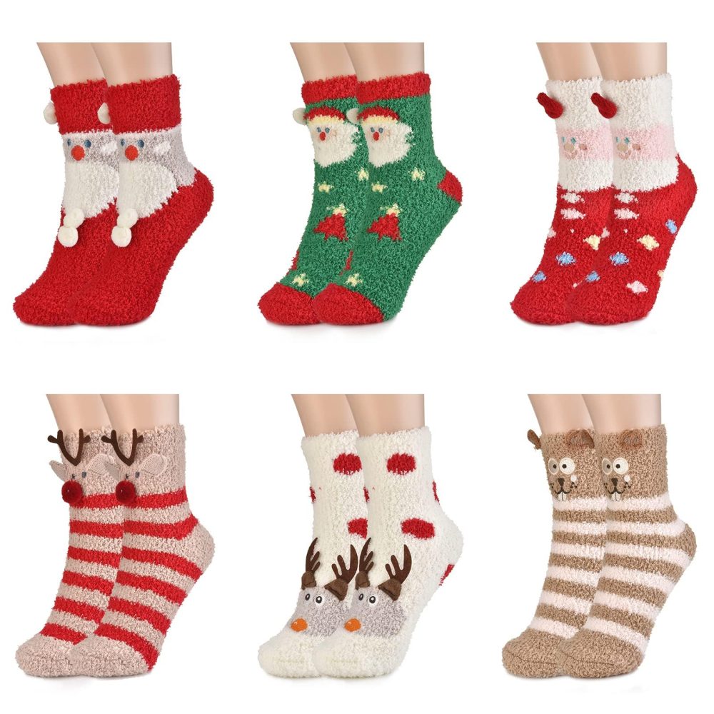 colornival Fluffy Socks Christmas Socks Womens Cosy Slipper Socks Warm Fuzzy Bed Socks Comfy Thermal Winter Socks Sleep Socks Cozy Fleece Socks for Ladies Girls Boys