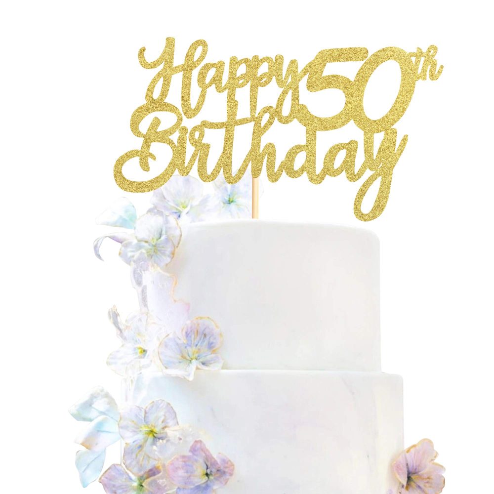 3 Pieces Gold Happy 50th Birthday Cake Toppers Happy 50 Cupcake Toppers Cheers to 50 Fabulous Cake Decoration for 50th Birthday Party Decoration Supplies