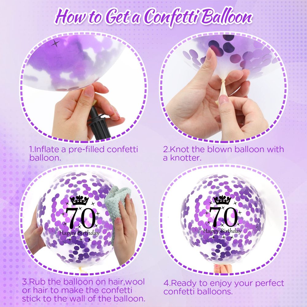 RUMIA 70th Purple Birthday Balloons Decorations, 16 PCS Purple White Confetti Latex Balloons for Women Men Happy Birthday Party Wedding Anniversary Indoor Outdoor Party Supplies,12 Inch (70th) - Image 2