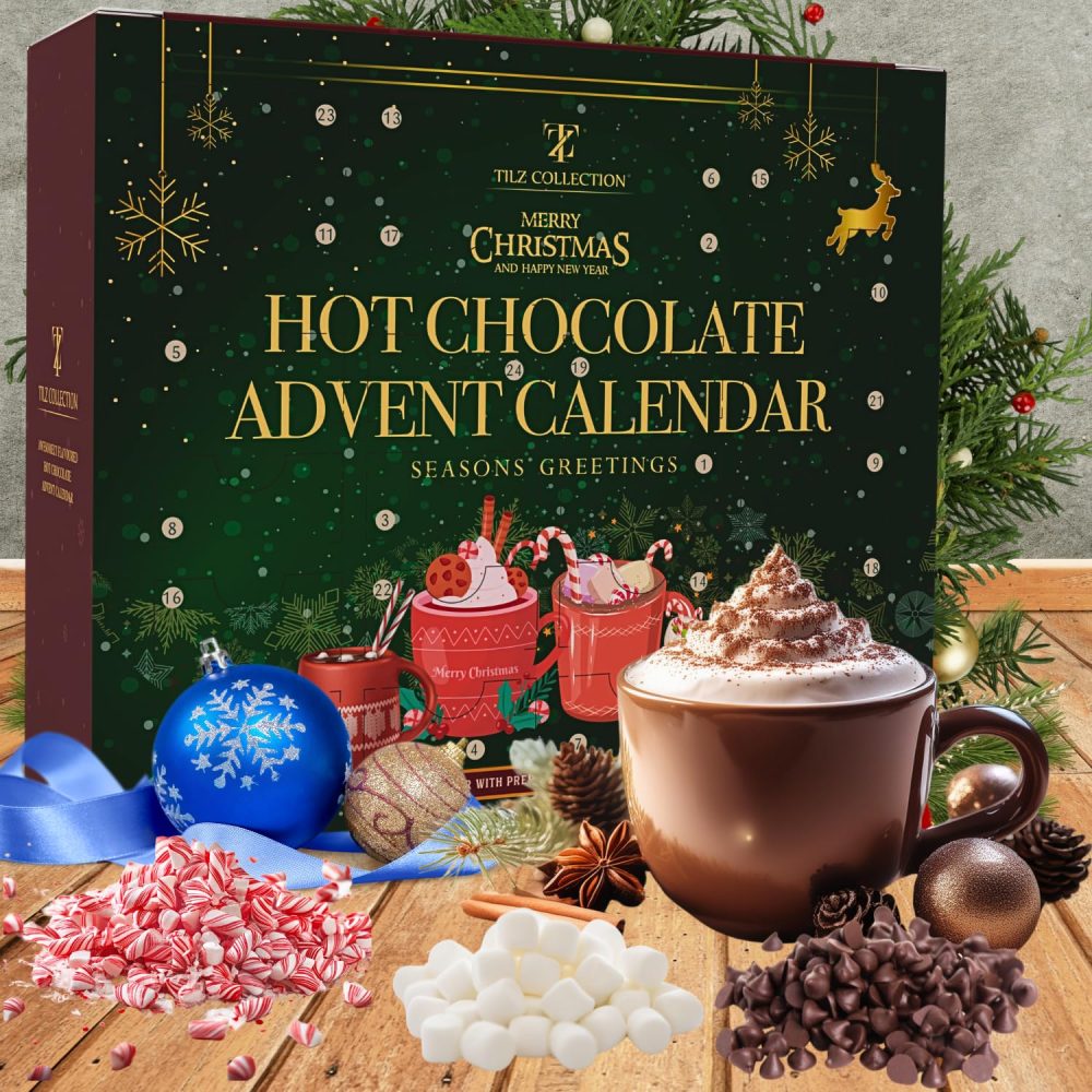 Hot Chocolate Advent Calendar 2024, Christmas | 24 Days Hot Chocolate Gift Set Selection With Mini Marshmallows For Hot Chocolate | Candy Canes | Chocolate Drops | 12 Flavours, Hot Chocolate Gift Sets - Image 9