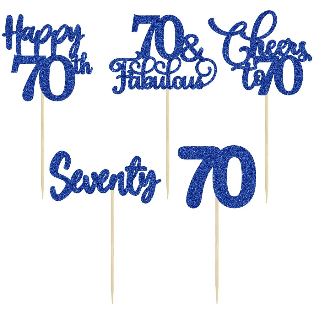 30 Pack Happy 70th Birthday Cupcake Toppers Dark Blue Glitter Seventy Cheers to 70 Years Old Birthday Cupcake Picks for 70th Birthday Anniversary Party Cake Decorations Supplies - Image 6