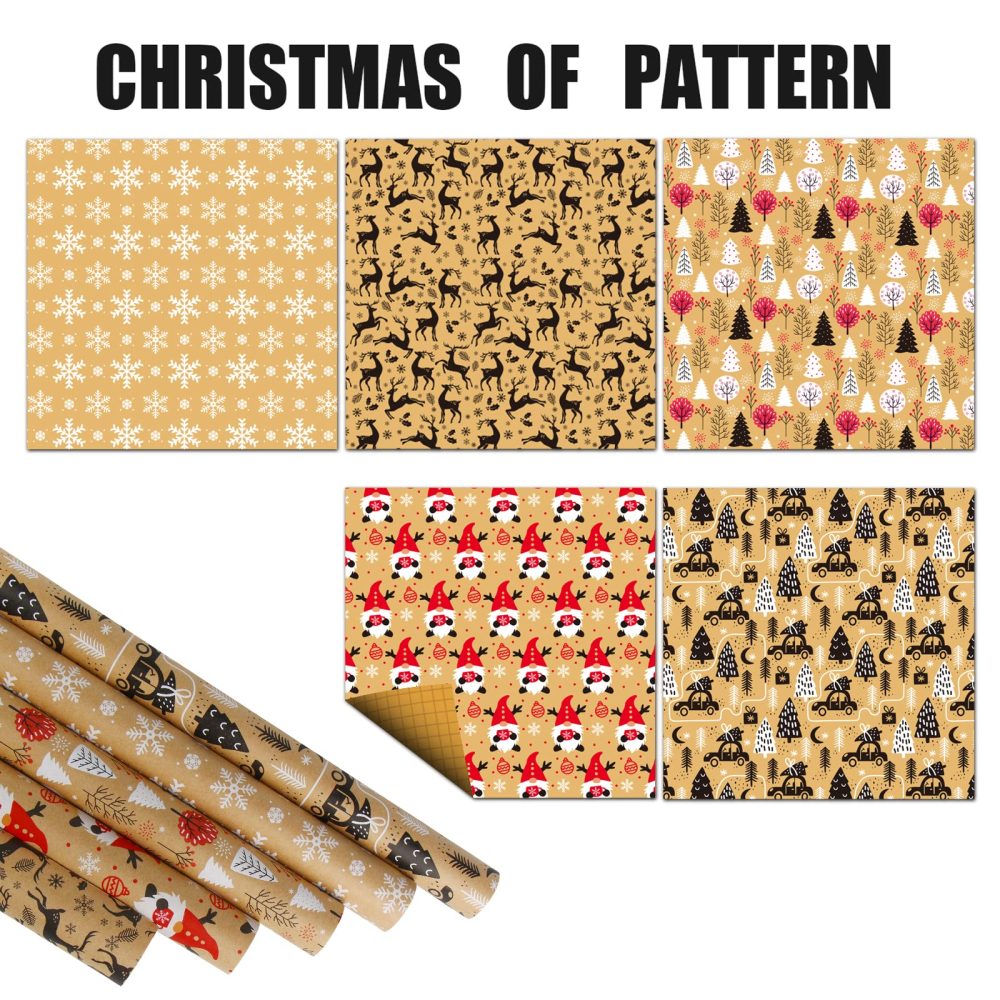 VEYLIN Christmas Wrapping Paper - Kraft Paper - 5 X 3M Xmas Wrapping Paper Rolls for Gift Boxes Festival Decoration (43.2cm x 15M) - Image 6