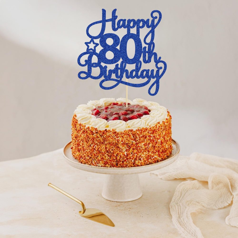 1 Pack Happy 80th Birthday Cake Topper Blue Glitter 80 & Fabulous Cheers to 80 Years Old Birthday Cake Pick for Celebrating 80th Birthday Anniversary Party Cake Decorations Supplies - Image 3