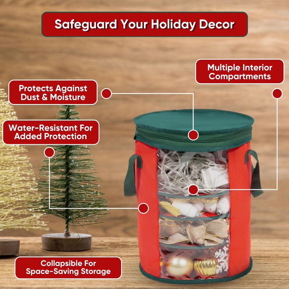 Albert Austin Christmas Tree LED Lights Storage Xmas Lights Ornaments Storage with Dual Zip 4 Compartments Storage Holder for 800 Lights Space Saving Carry Handles Foldable Xmas Lights Organiser - Image 3