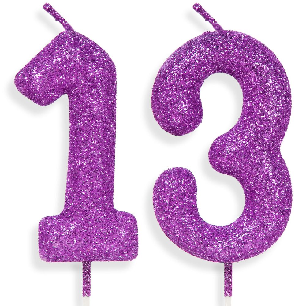 Zolunu Purple Pink Birthday Candle Number 13, Glitter Birthday Candle Cake Toppers for Girls Women Purple Pink Themed Party Decorations Supplies Birthday Gifts