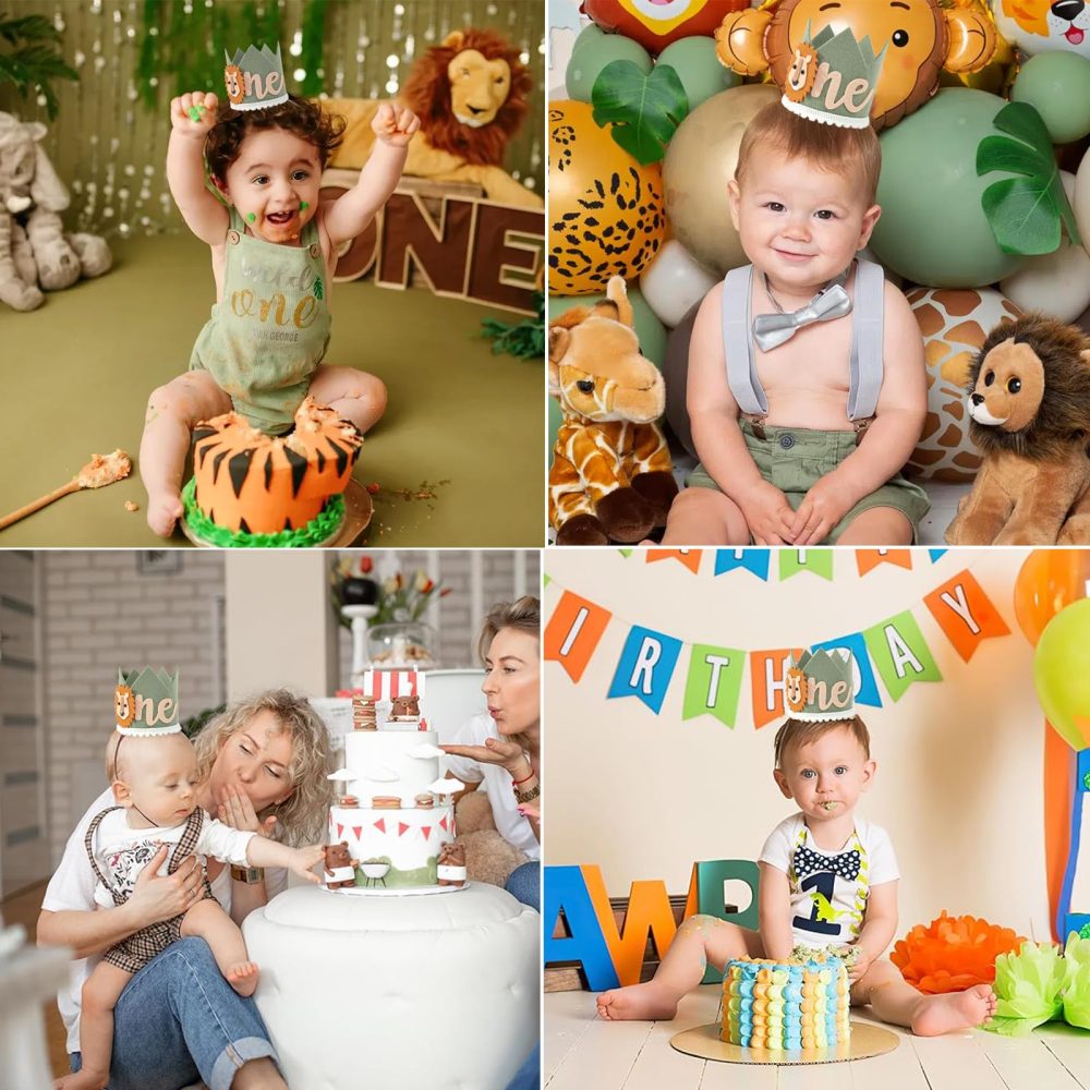PSFXBM Baby First Birthday Crown, Jungle Wild One Hat 1st Birthday Hat Boy Lion Party Decorations, Suitable For Children'S Birthday Parties, Carnivals, Leaving Precious Memories For Children - Image 2