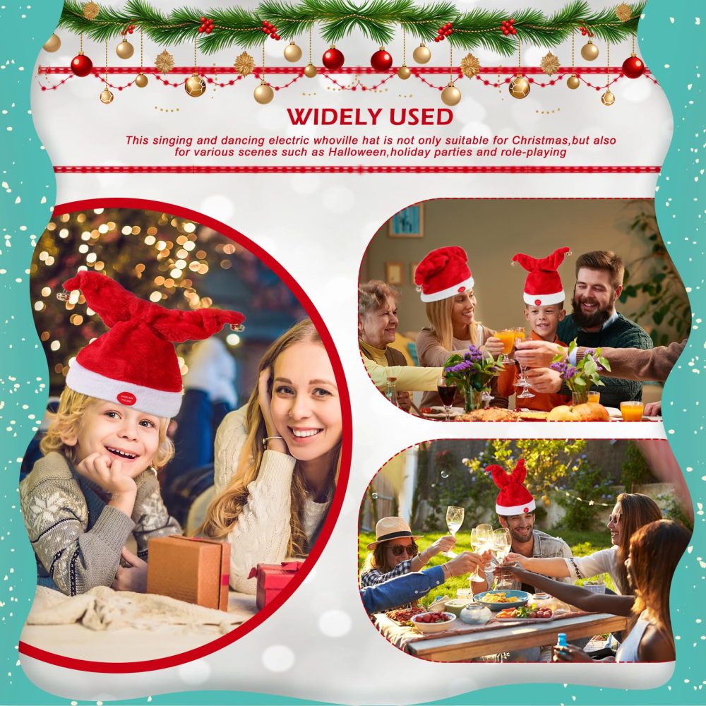 Gfilay Music Swinging Electric Christmas Hat Dancing Bells Plush Singing and Dancing Electric Santa Hat Interactive Musical Christmas Hat for Adults Kids Gift Funny Christmas Decor,27" - Image 2