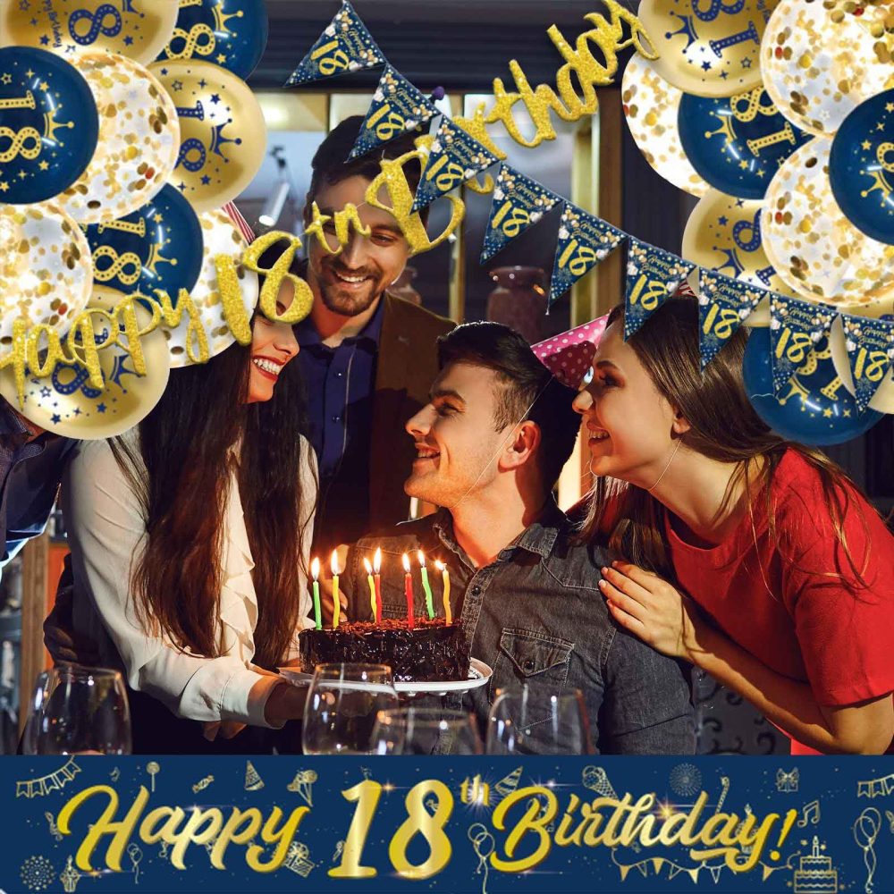 18th Birthday Decorations Kit,Blue Gold Happy 18th Birthday Banner,18th Birthday Balloons,Blue Gold Latex Balloons Party Decorations for Boys 18th Birthday Party Supplies (18th Birthday) - Image 5