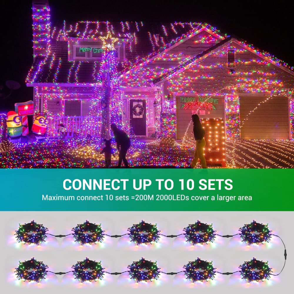 GlobaLink Outdoor Christmas Lights, 20m 200LEDs Color Changing String Lights, Waterproof Mains Powered LED String Lights with 11 Modes & Remote, Timed Fairy Lights for Xmas Tree, Outside, Garden Decor - Image 5