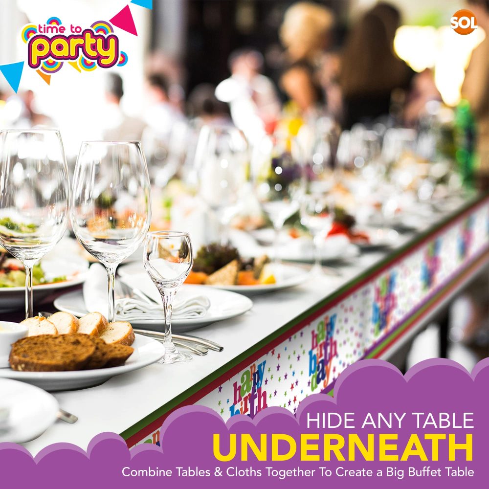 SOL 3pk Happy Birthday Table Cloth | 180 x 108cm | Plastic Table Cloth Party Table Cover | Table Cloths Party Table Cloth Disposable Table Clothes for Parties | Birthday Table Cover Party Sticker - Image 5