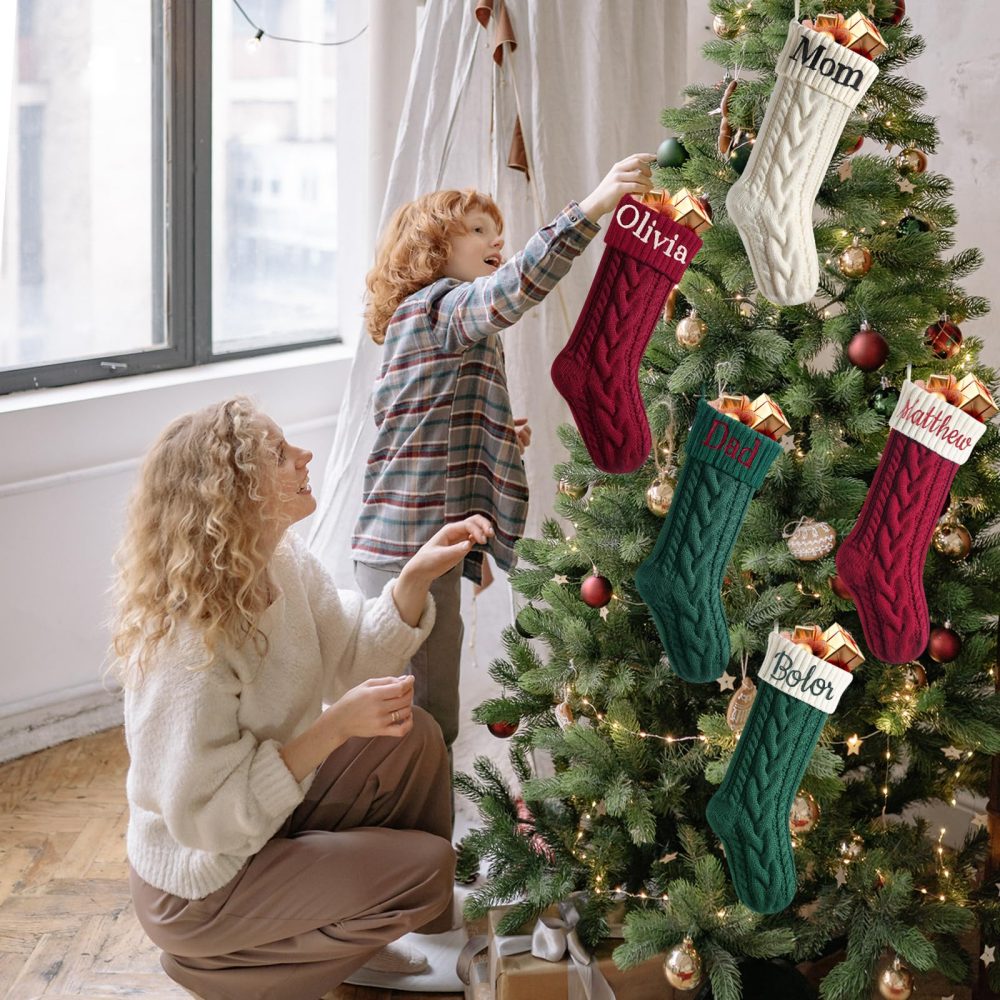 Lifemaison Personalised Family Christmas Stockings Custom Embroidered,18in Large Knitted Xmas Stockings for Fireplace Hanging,Family Christmas Stockings with Embroidered Name for Home Decor,1 Pack-A - Image 5