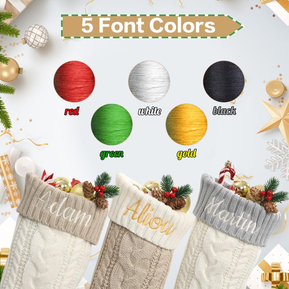 Personalised Christmas Stockings 18” Large Custom Name Family Christmas Stockings,Customised Embroidered Name Knitted Xmas Stockings for Initial Fireplace Hanging Decoration(Beige-1Pack) - Image 4